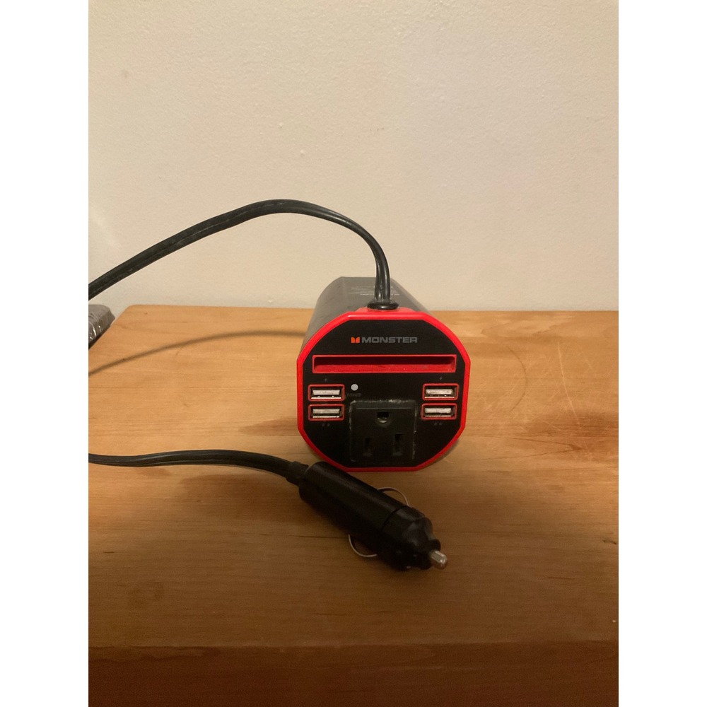 Monster Cup Holder Power Inverter 150W AC Outlet 4 USB Ports MT-MB150 Black Red